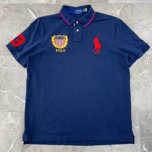Polo Ralph Lauren Big Pony Polo Shirt Mens Large USA Patch Crest Short Sleeve